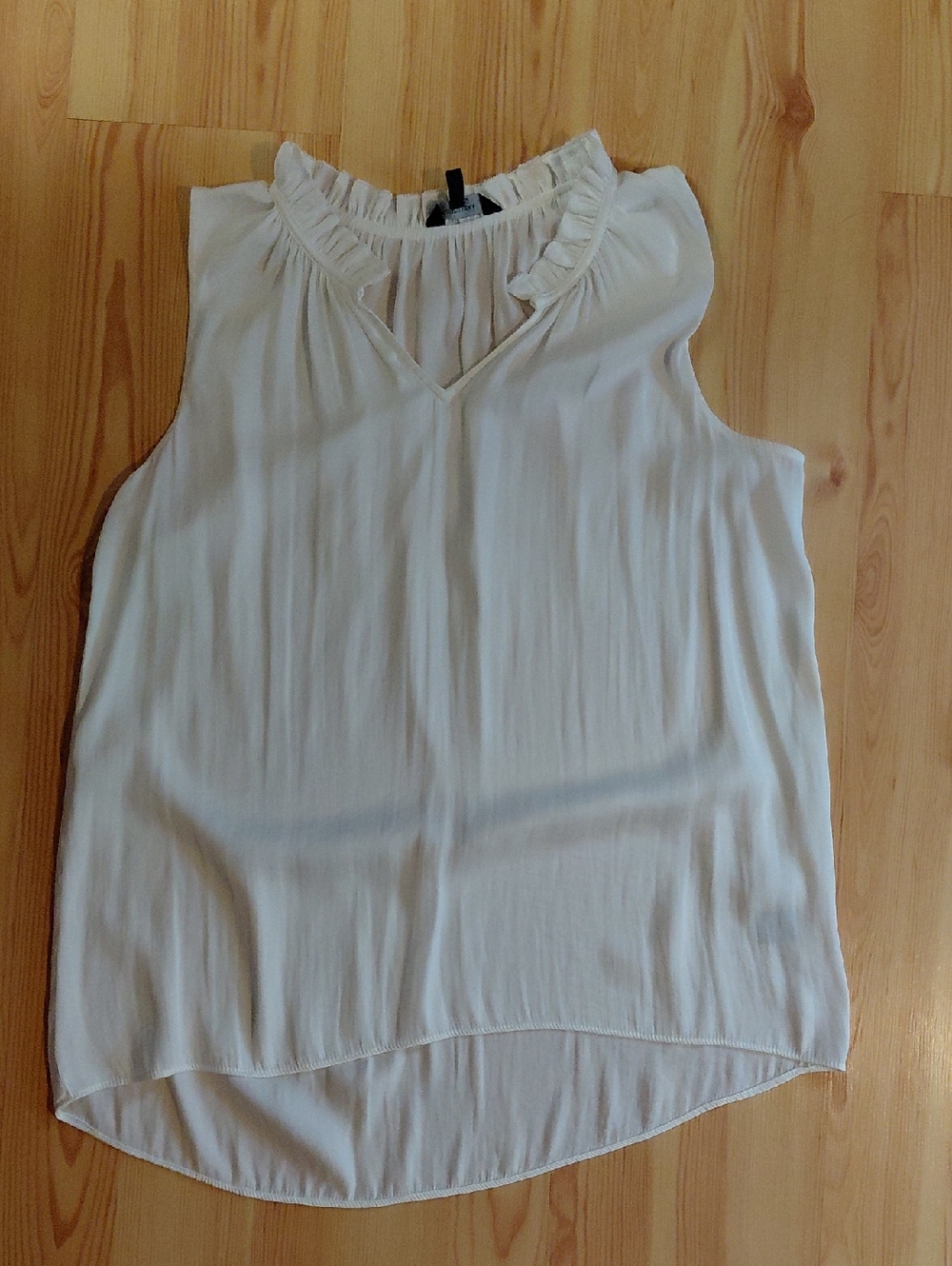 Light Cream Ruffle-Neck Sleeveless Blouse